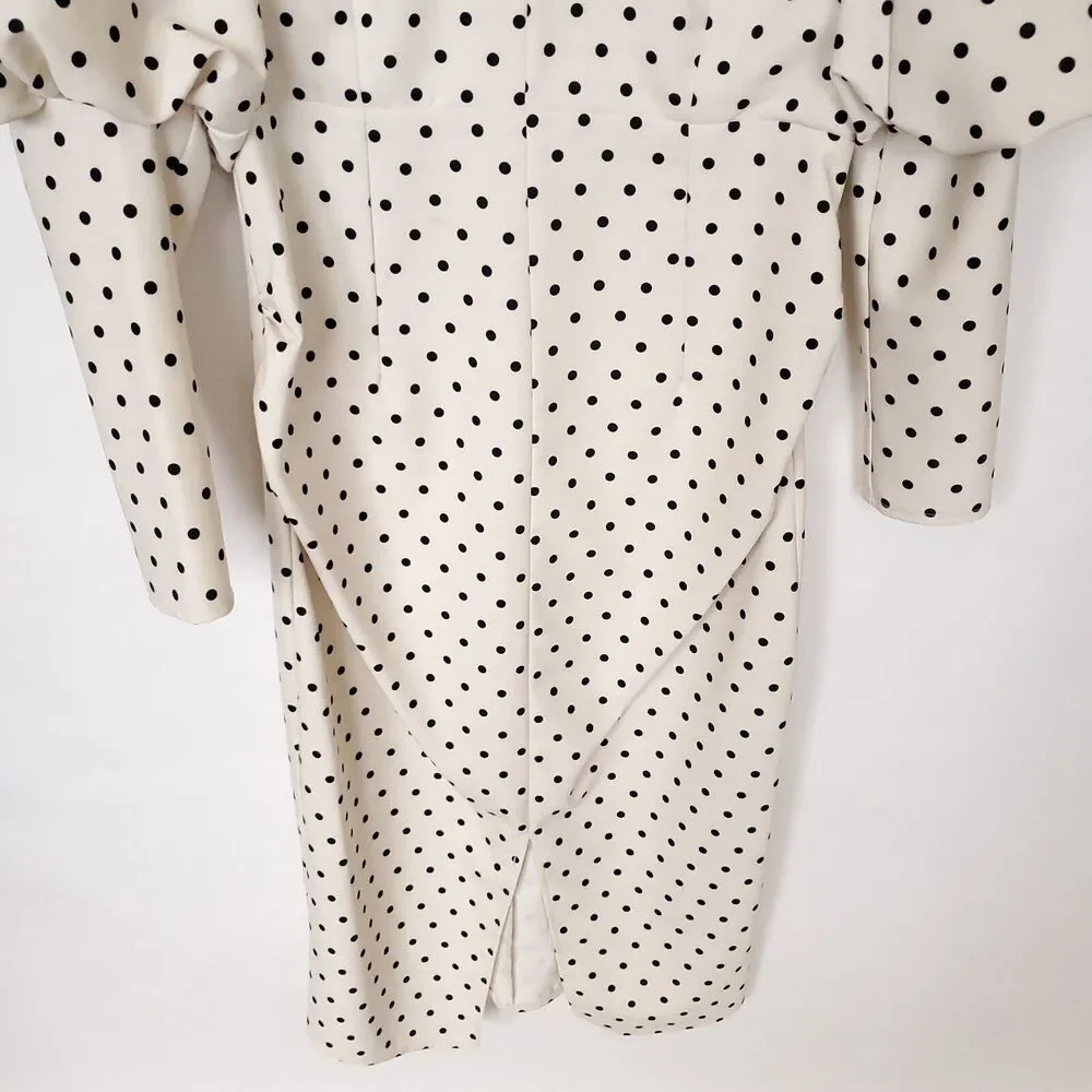 ASOS Little Mistress Maternity Womens Dress Size 8 Cream Black Polka Dot Midi - Picture 5 of 14